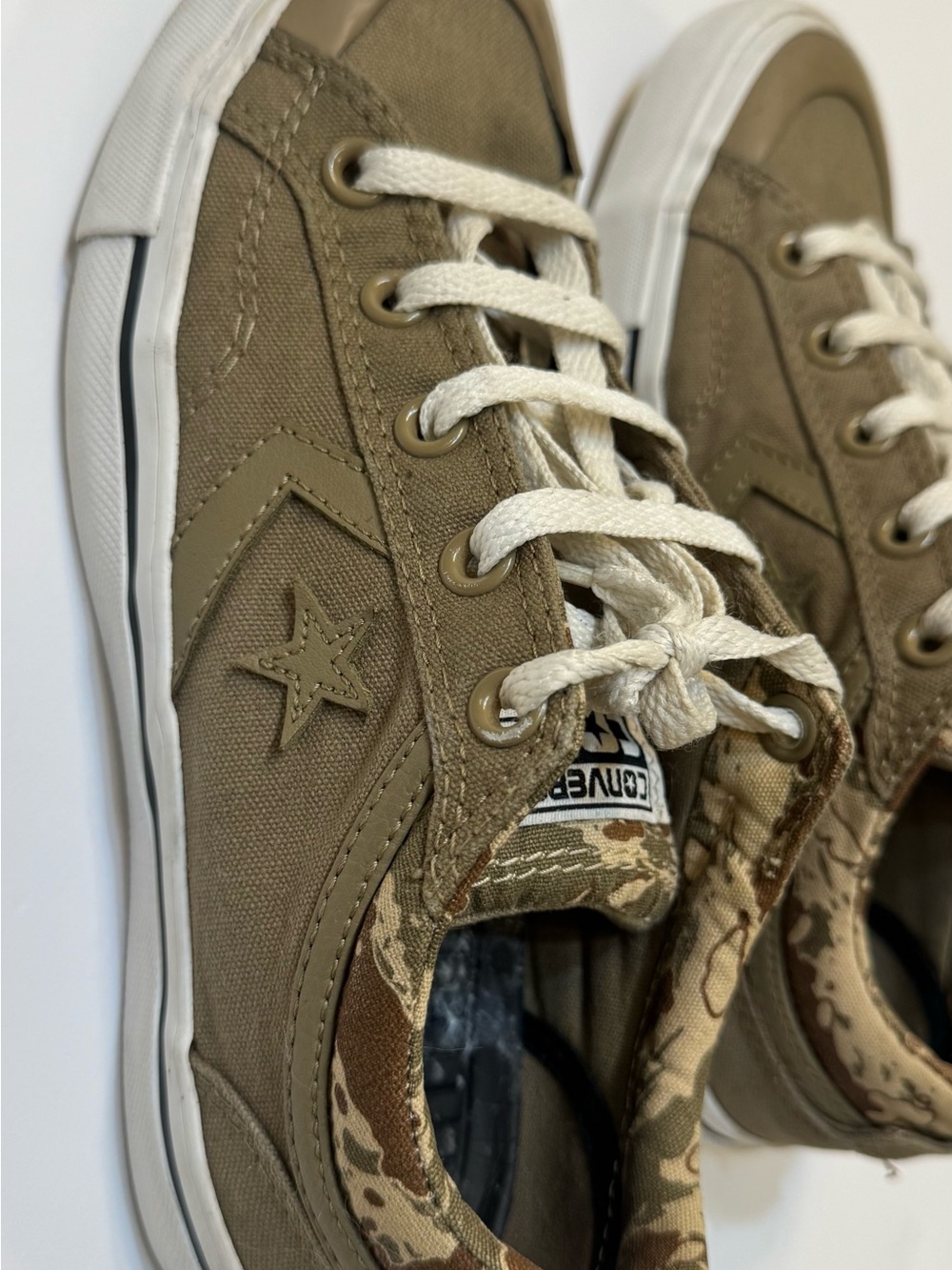 Converse Low-Top Canvas Sneakers in Olive/Tan with Camouflage Trim